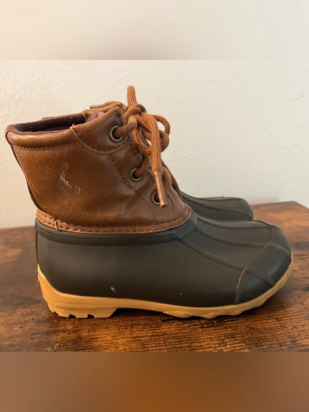 Sperry Kids Brown and Black Lace-Up Rain Boots